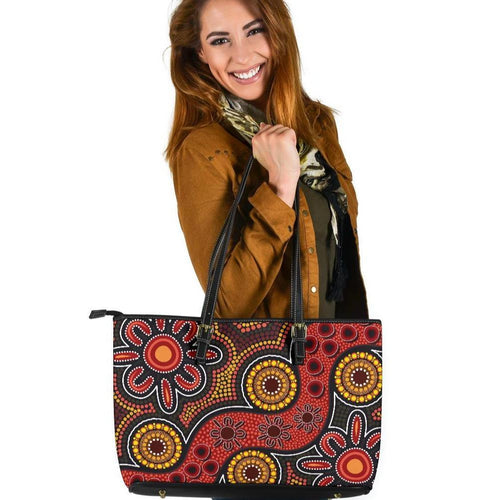 aboriginal-leather-tote-bag-indigenous-circle-dot-painting-style-1