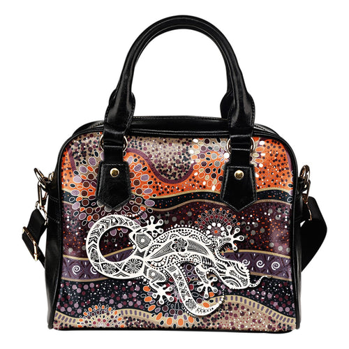 Aboriginal Leather Shoulder Handbag, Australian Lizard Dot Painting Bag - Vibe Hoodie