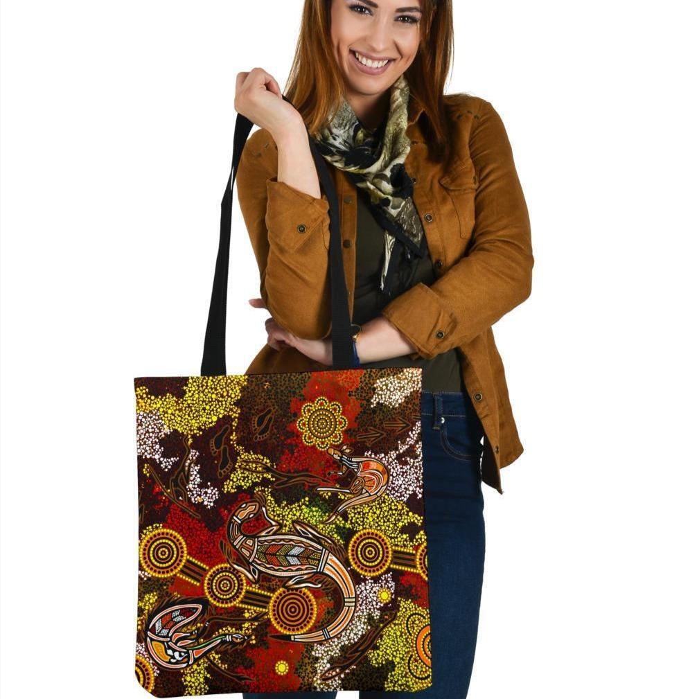aboriginal-tote-bags-kangaroo-and-lizard-dot-painting-art