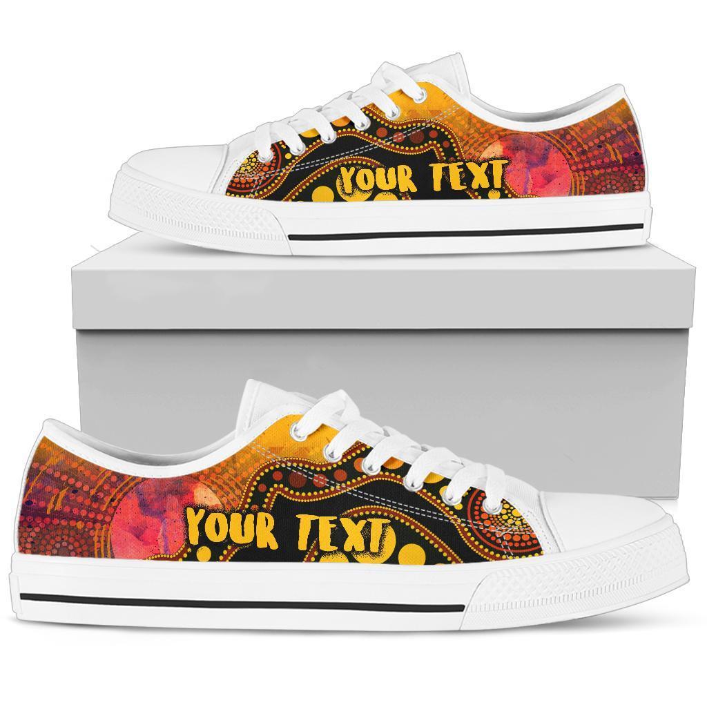 custom-text-aboriginal-low-top-shoes-australia-indigenous-flag-circle-dot-painting-art-golden