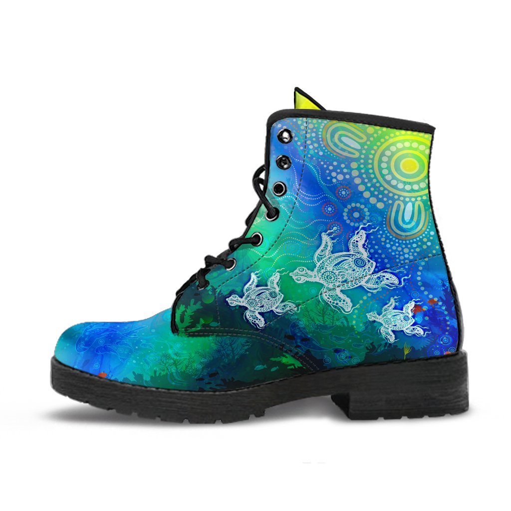 aboriginal-leather-boots-indigenous-turtle-ocean-dot-painting-art