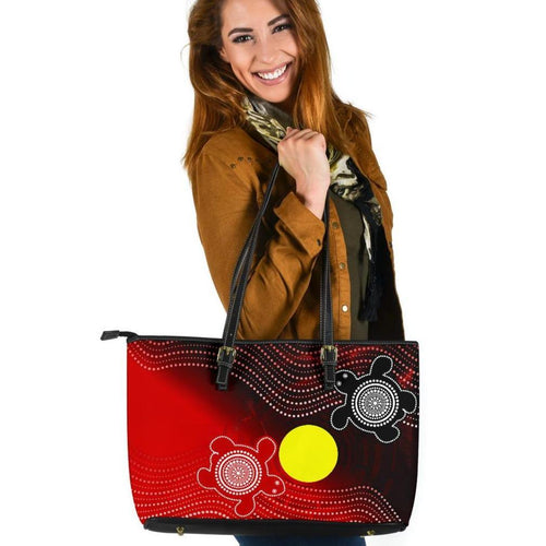 aboriginal-leather-tote-bag-indigenous-circle-dot-painting-style