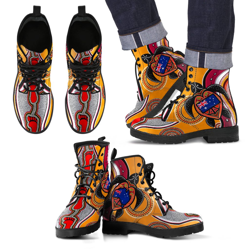 aboriginal-leather-boots-turtle-patterns-aus-flag-circle-dot-painting