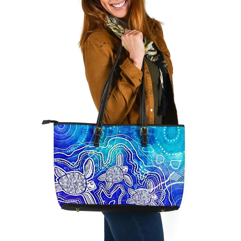 aboriginal-leather-tote-bag-sea-turtle-with-indigenous-patterns-blue