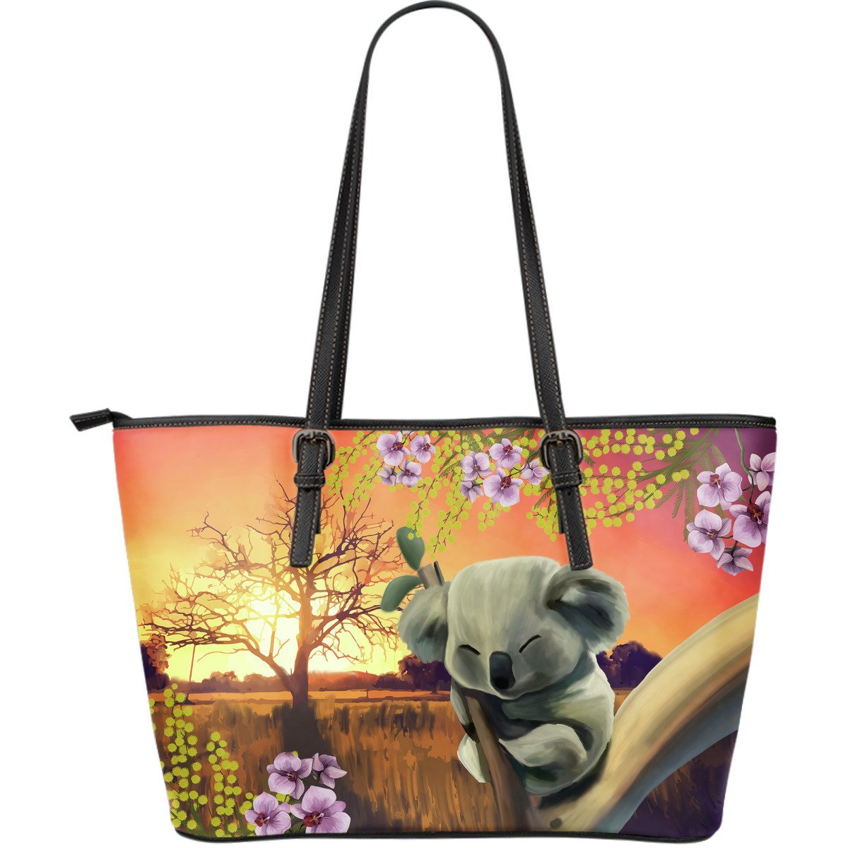 leather-tote-koala-bag-mimosa-sleeping-sunset-landscape-art-16-x-5-x-10-inches