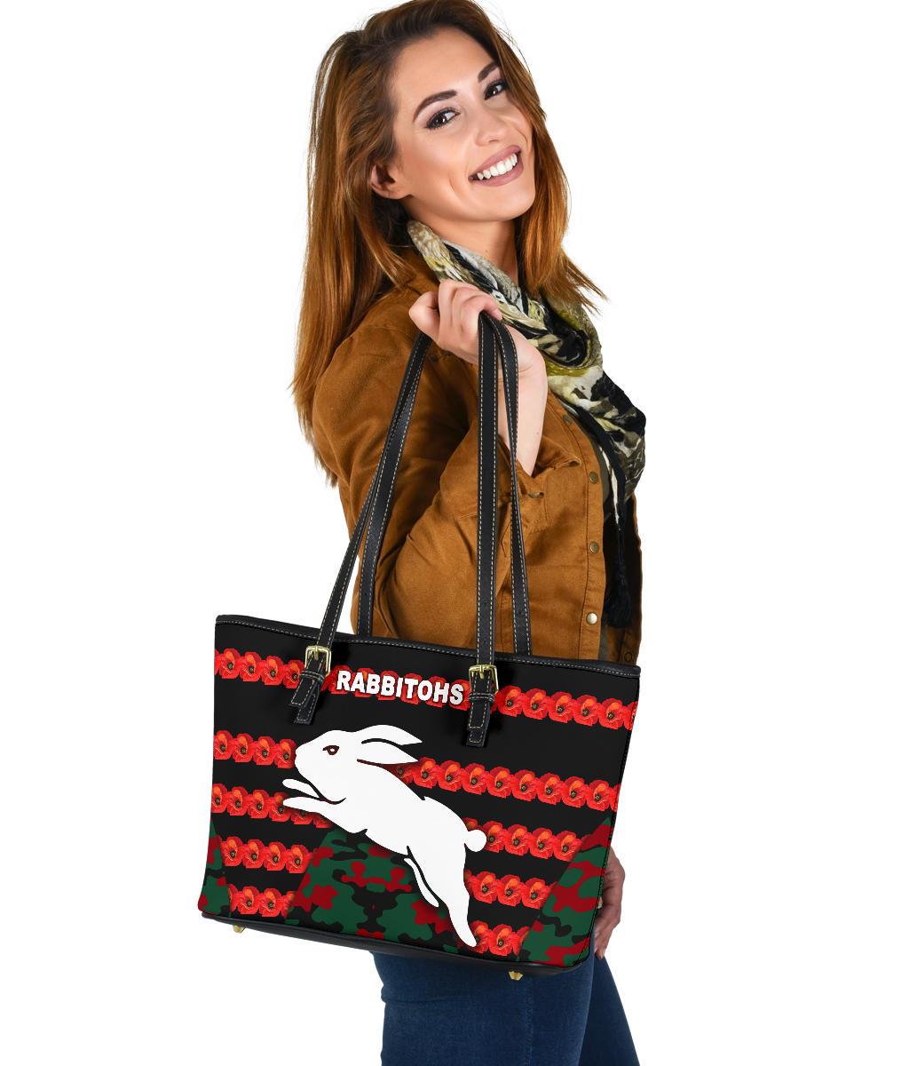 south-sydney-rabbitohs-small-leather-tote-anzac-day-poppy-flower-vibes