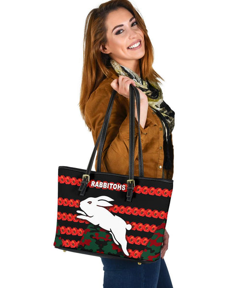 south-sydney-rabbitohs-small-leather-tote-anzac-day-poppy-flower-vibes