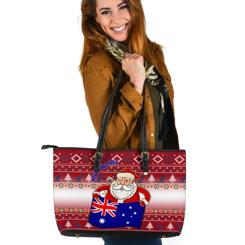 christmas-large-leather-tote-bag-australia-santa-claus-hold-the-flag-red