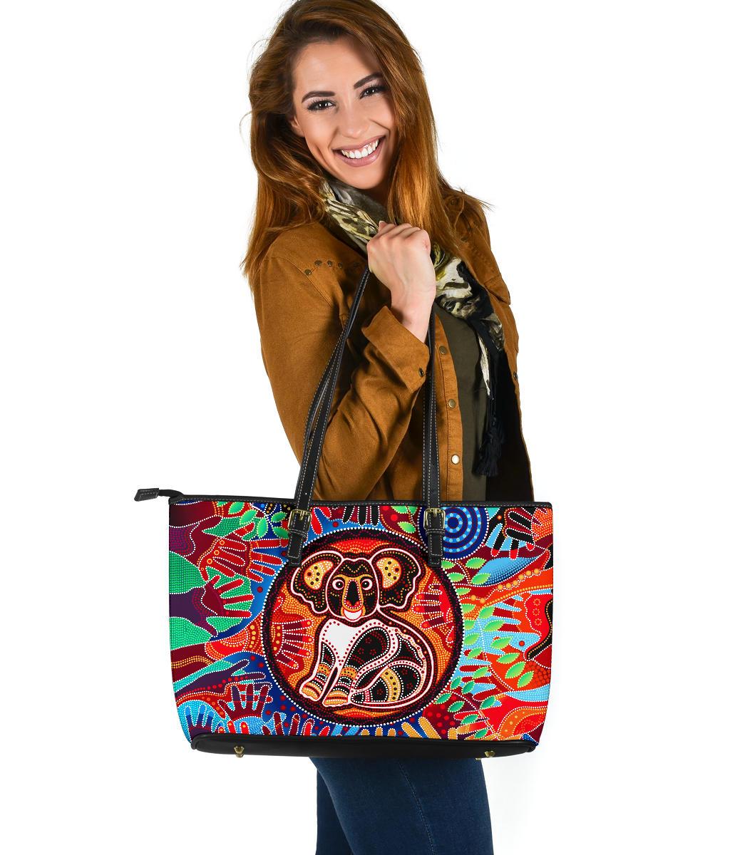 aboriginal-leather-tote-bag-koala-and-hand-art-dot-painting-bag