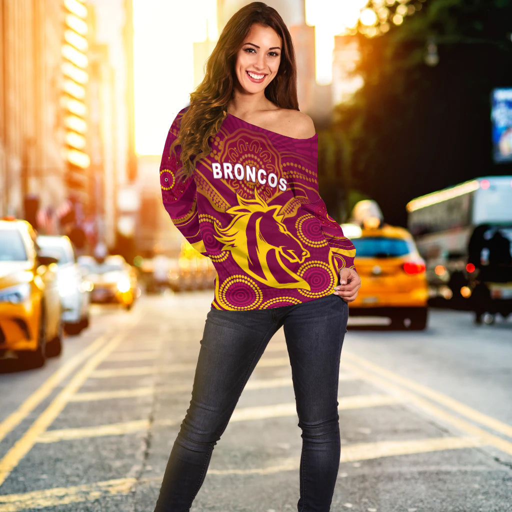 (Custom Personalised) Broncos Indigenous Off Shoulder Sweater LT13 - Vibe Hoodie