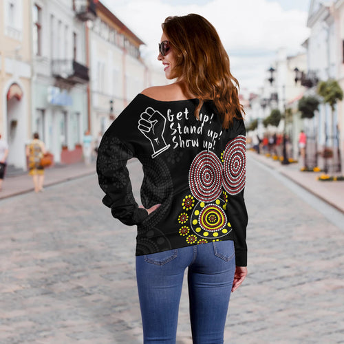 NAIDOC Week 2022 Women Off Shoulder Sweater Version Aboriginal Dot GET UP LT13