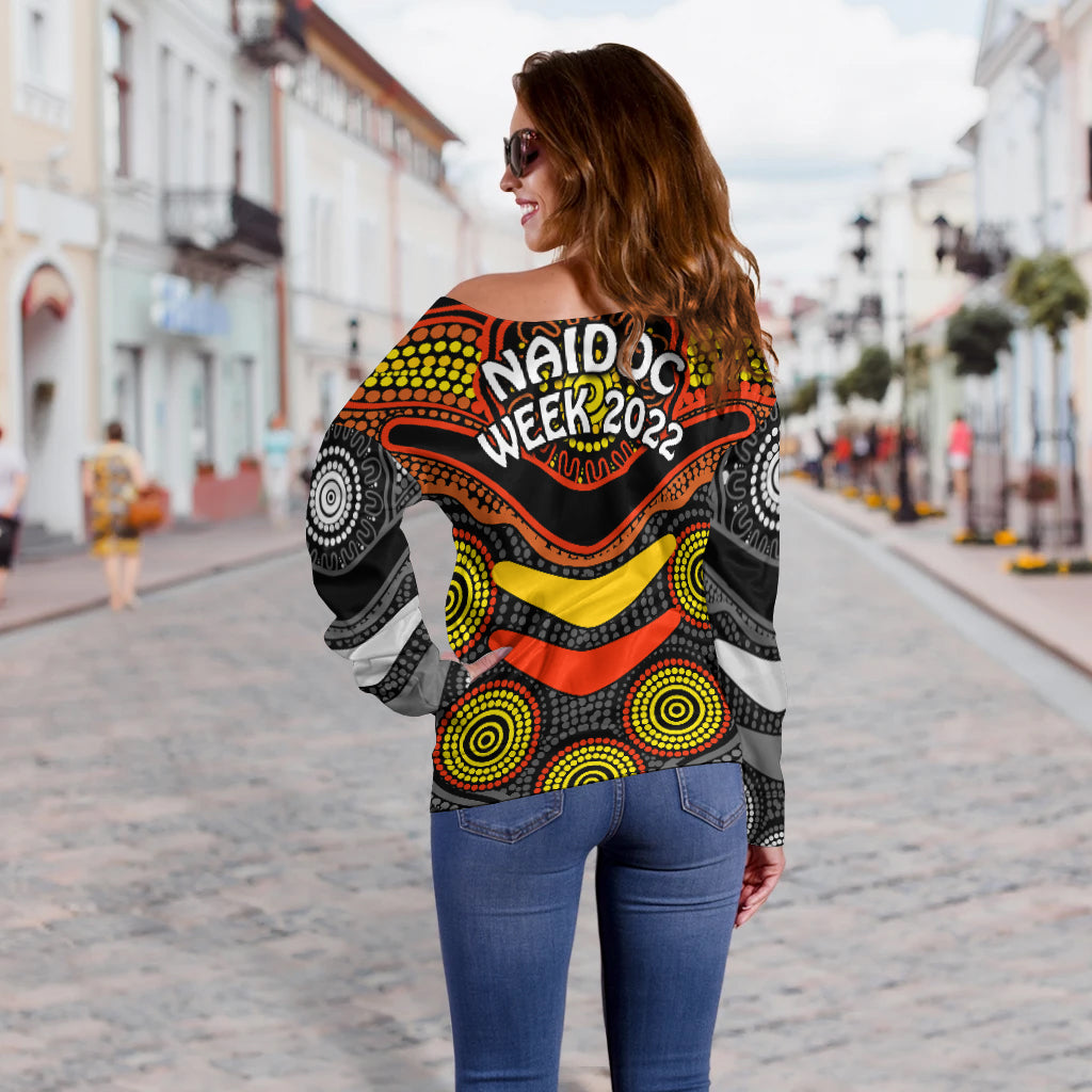 NAIDOC Week 2022 Women Off Shoulder Sweater Aboriginal GET UP STAND UP SHOW UP  LT13