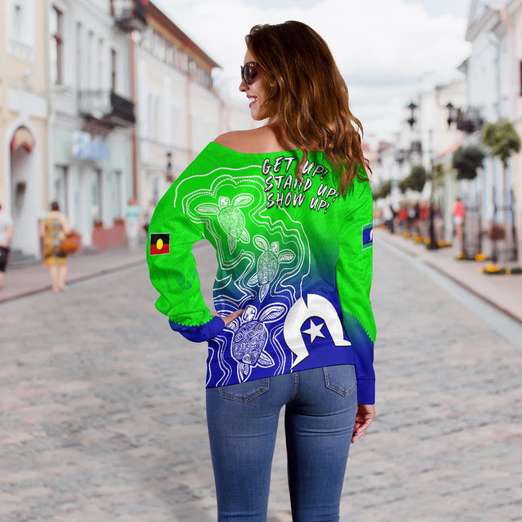 (Custom Personalised) NAIDOC Week 2022 Women Off Shoulder Sweater Torres Strait Islanders with Aboriginal Turtles LT13