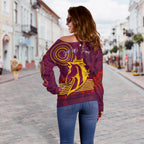 Broncos Anzac Day Women Off Shoulder Sweater Aboriginal Lest We Forget Ver.01 LT13