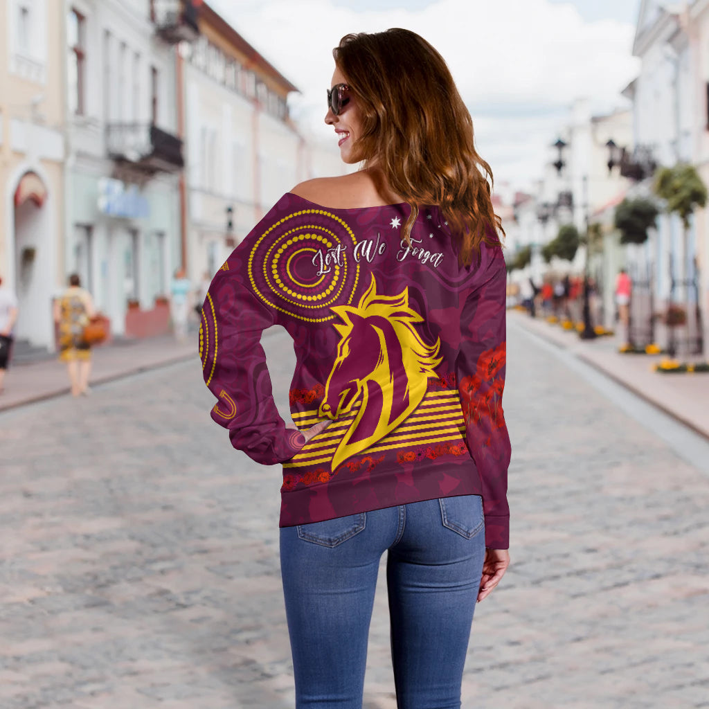 Broncos Anzac Day Women Off Shoulder Sweater Aboriginal Lest We Forget Ver.01 LT13