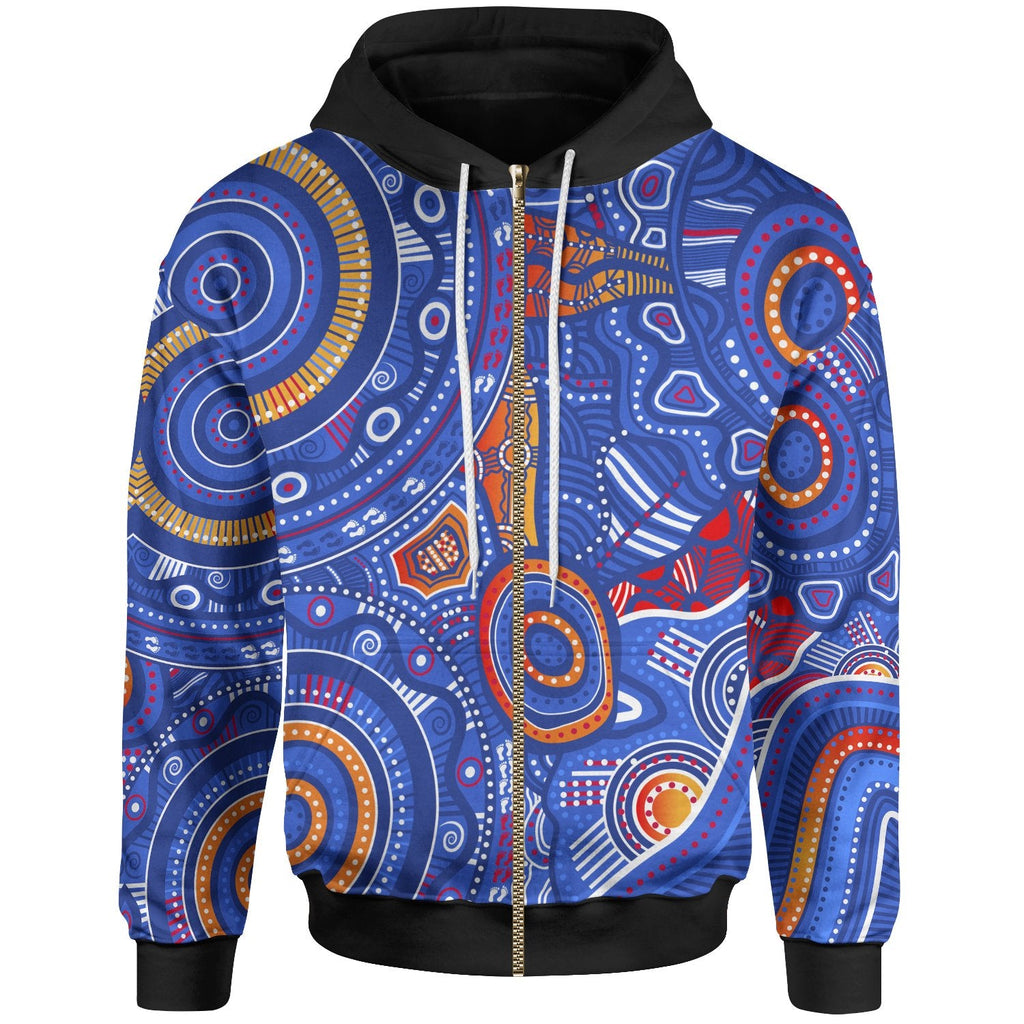 kid-aboriginal-zip-up-hoodie-indigenous-footprint-patterns-blue-color