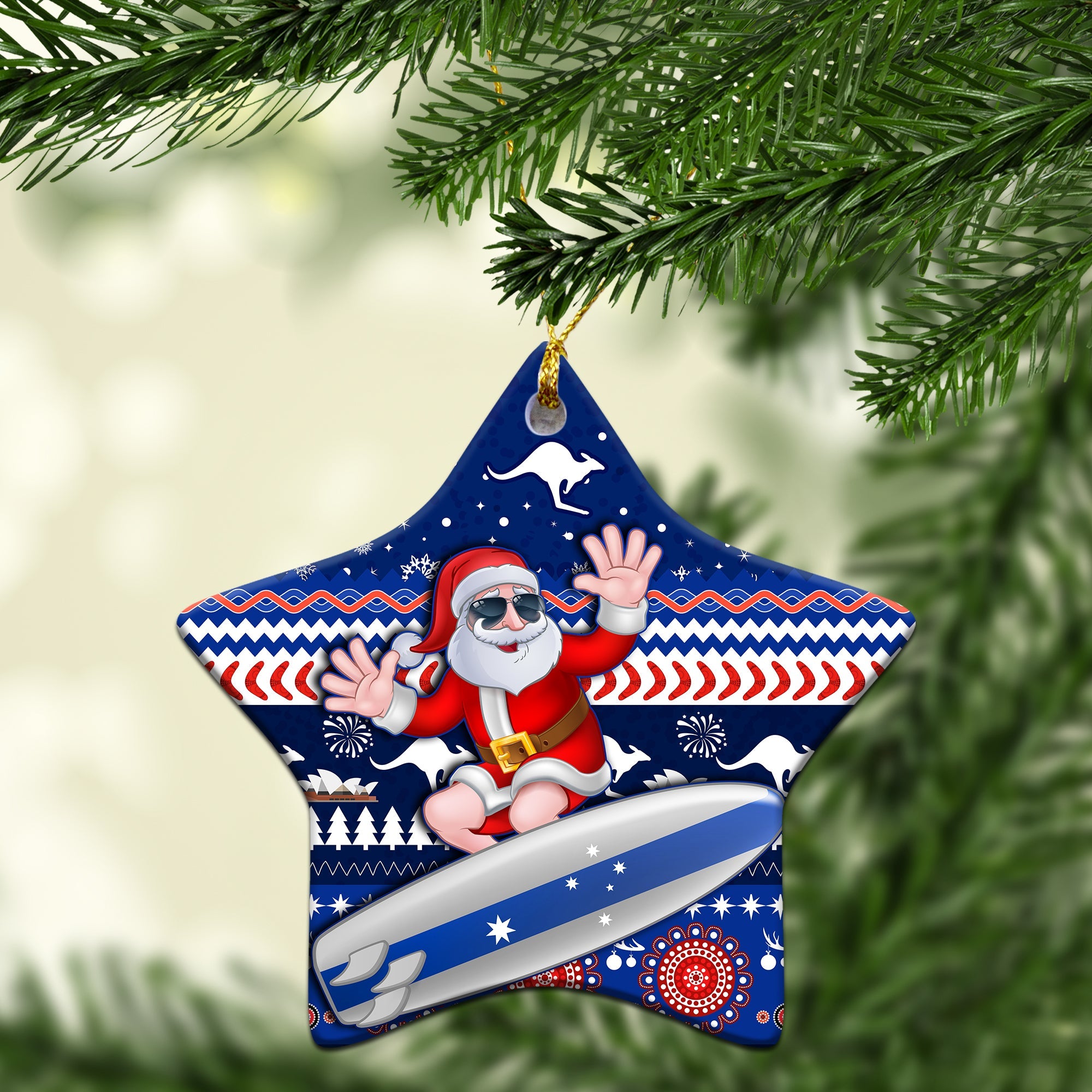 australia-christmas-christmas-ornament-aussie-aboriginal-santa-claus-is-surfing-with-kangaroo