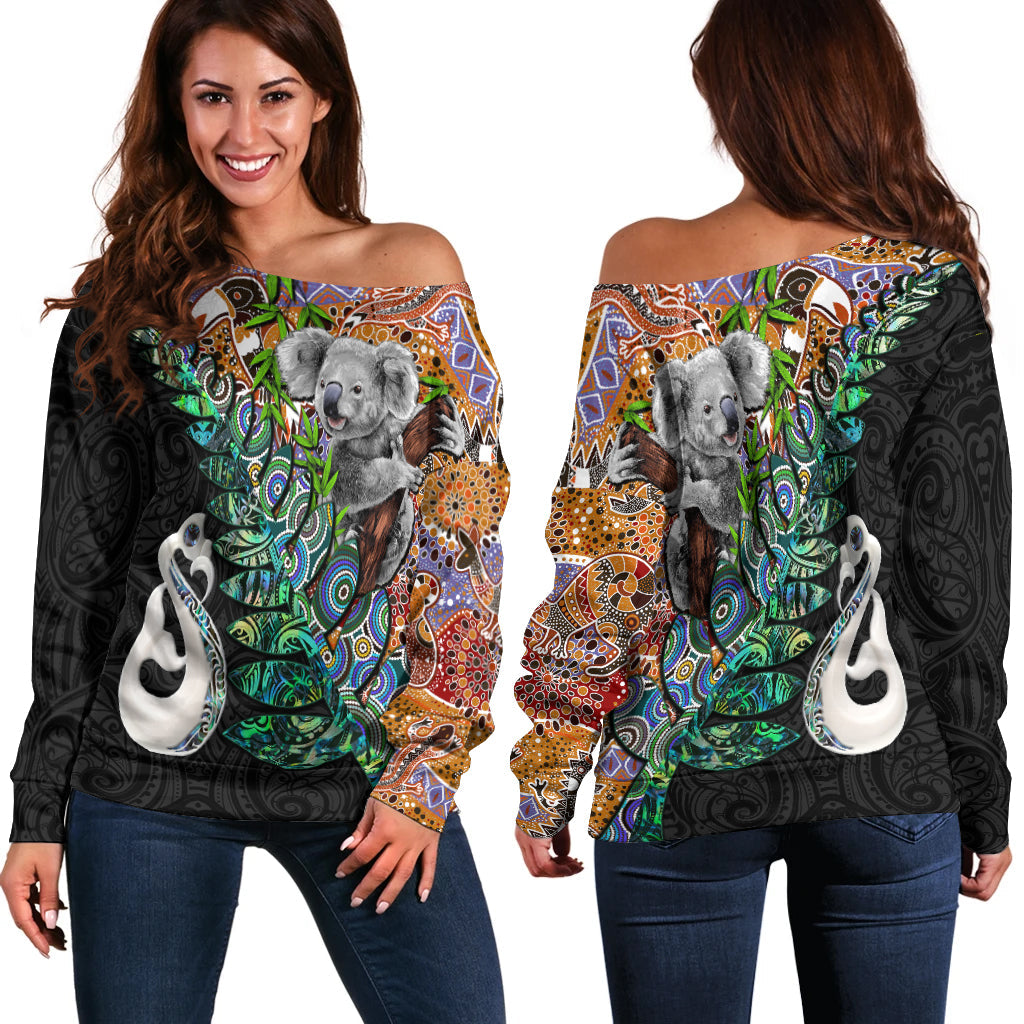 New Zealand Maori Manaia and Australian Aboriginal Koala Off Shoulder Sweater LT4 - Vibe Hoodie