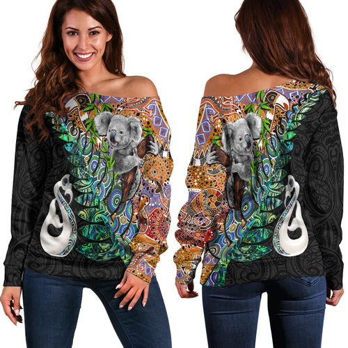 New Zealand Maori Manaia and Australian Aboriginal Koala Off Shoulder Sweater LT4 - Vibe Hoodie