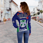 (Custom Personalised) Warriors Anzac 2022 Women Off Shoulder Sweater Maori Pattern Always Remember Them LT13