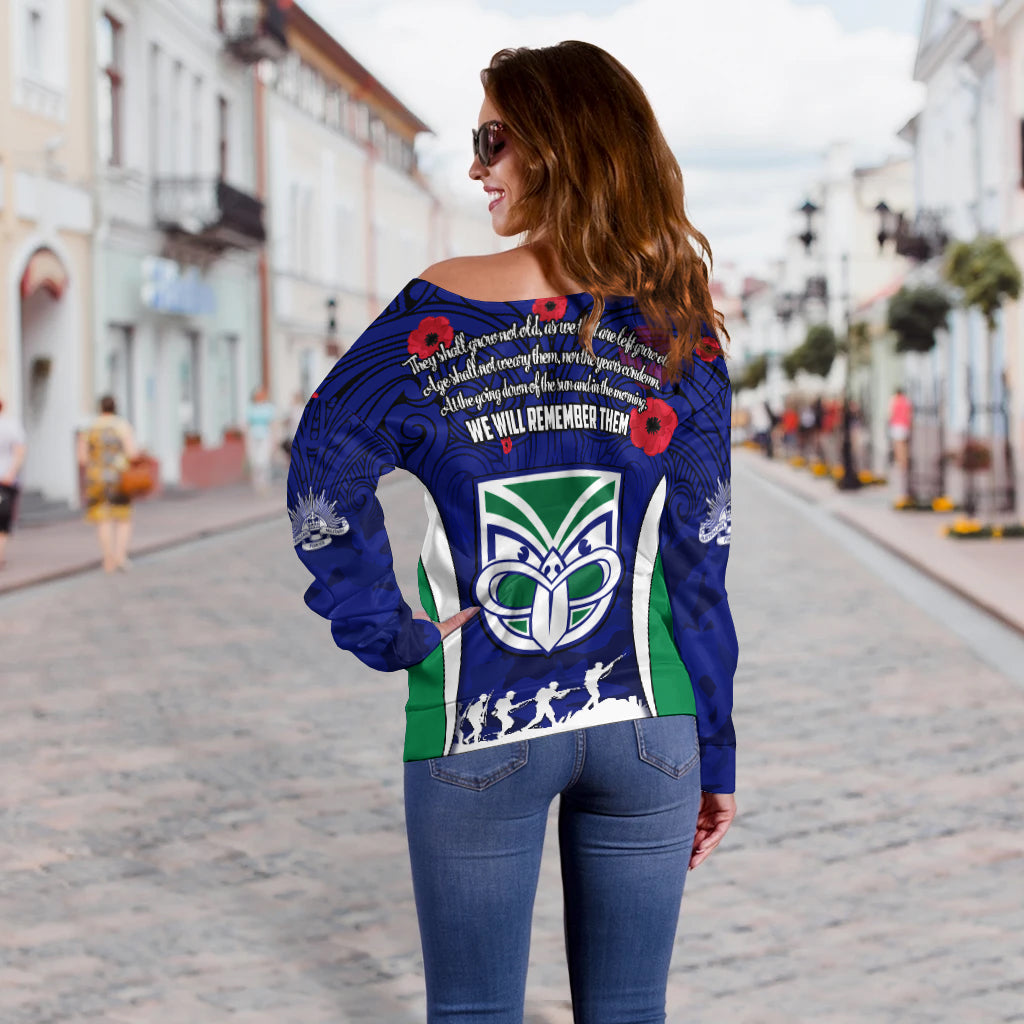 (Custom Personalised) Warriors Anzac 2022 Women Off Shoulder Sweater Maori Pattern Always Remember Them LT13