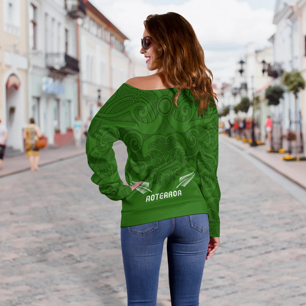 Maori 2021 Off Shoulder Sweater - Green Aotearoa Tattoo LT13 - Vibe Hoodie