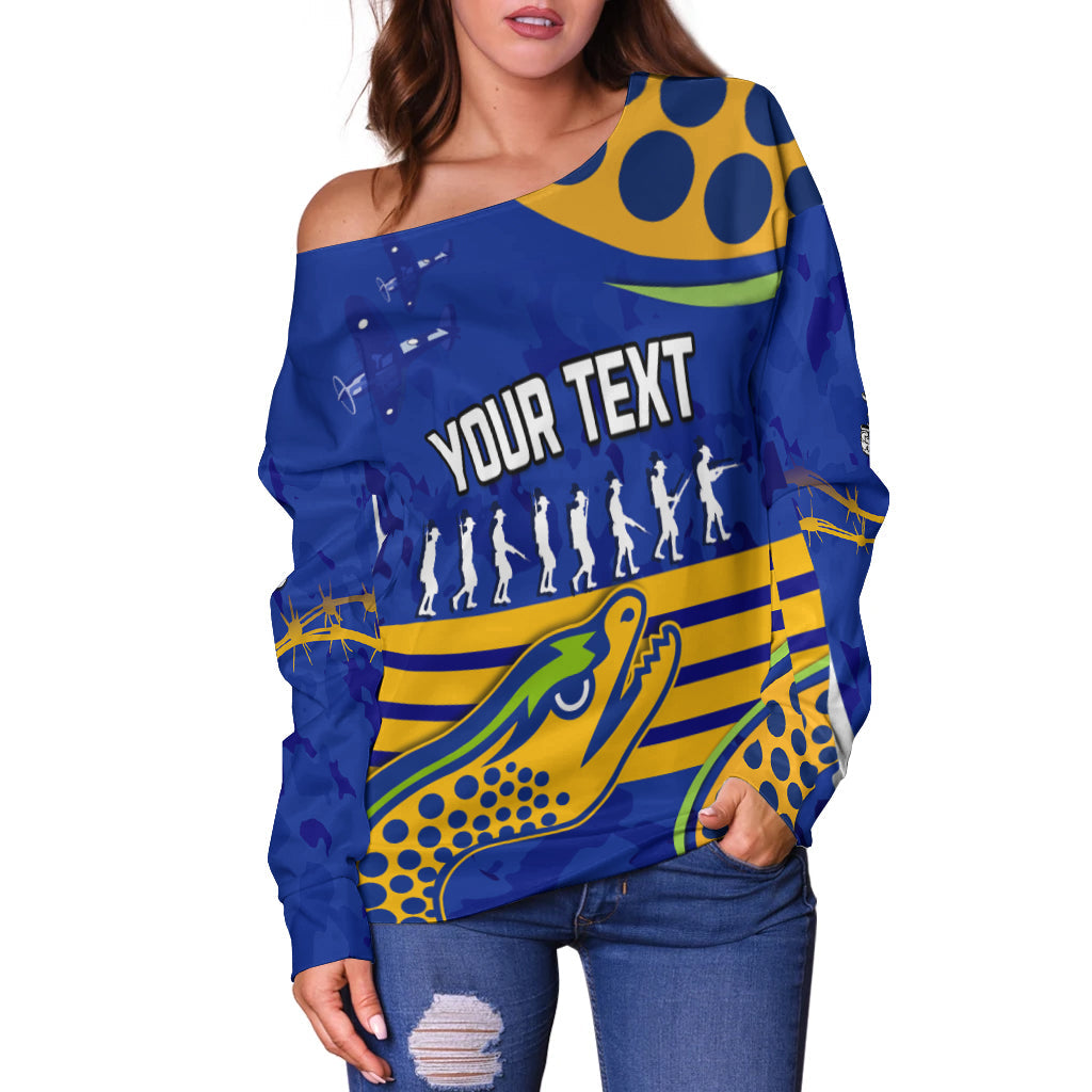 (Custom Personalised) Eels Anzac 2022 Women Off Shoulder Sweater Lest We Forget LT13