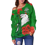 Rabbitohs Anzac Day Women Off Shoulder Sweater South Sydney Camouflage Mix Aboriginal LT13