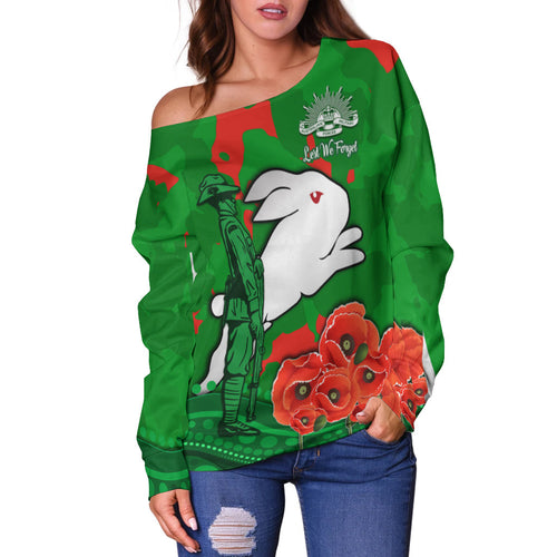 Rabbitohs Anzac Day Women Off Shoulder Sweater South Sydney Camouflage Mix Aboriginal LT13