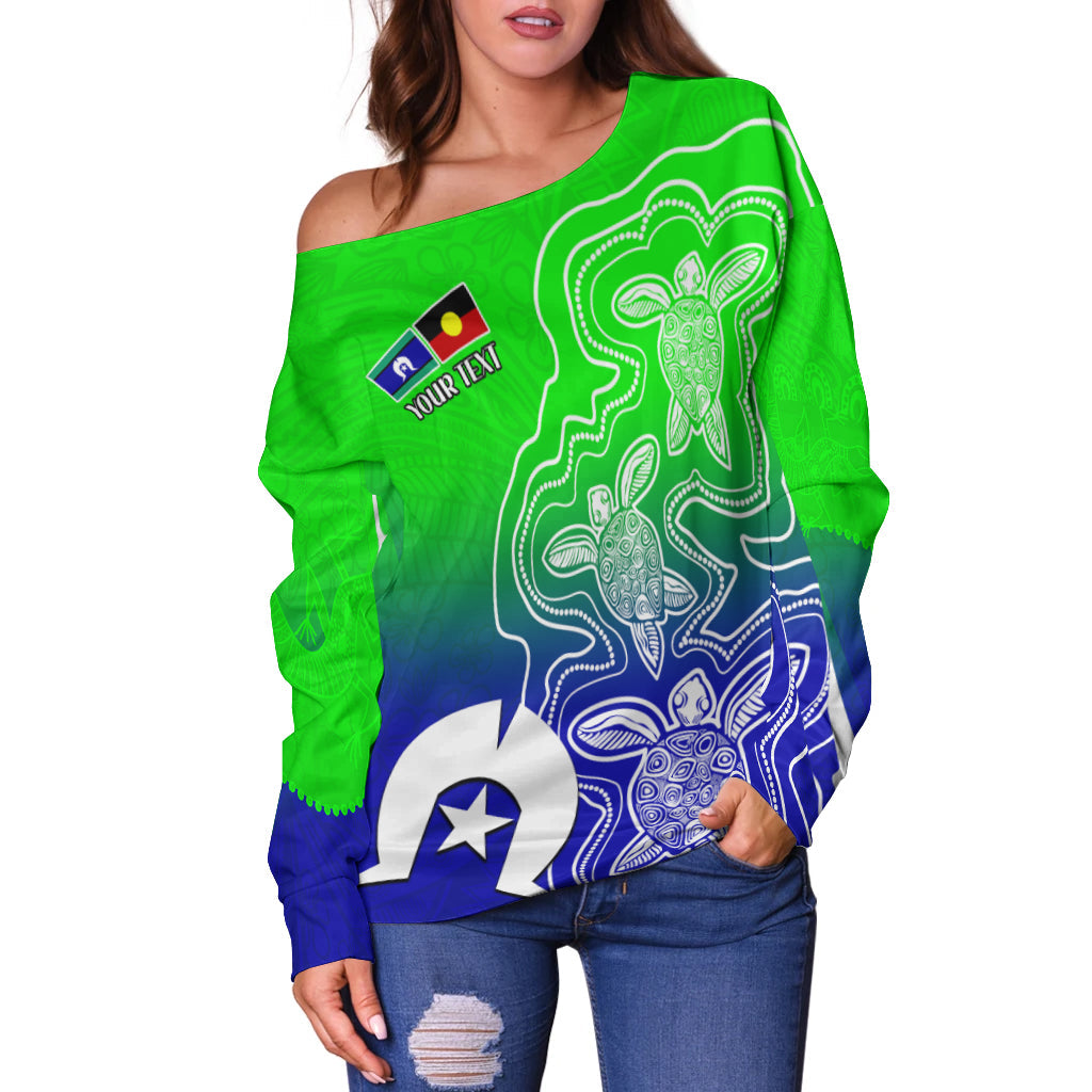 (Custom Personalised) NAIDOC Week 2022 Women Off Shoulder Sweater Torres Strait Islanders with Aboriginal Turtles LT13