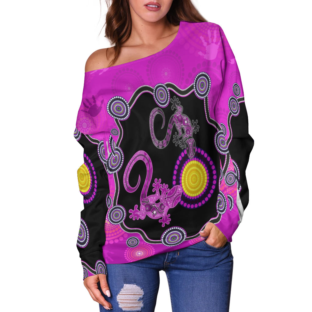 custom-personalised-aboriginal-lizard-off-shoulder-sweater-attracted-australia-version-purple