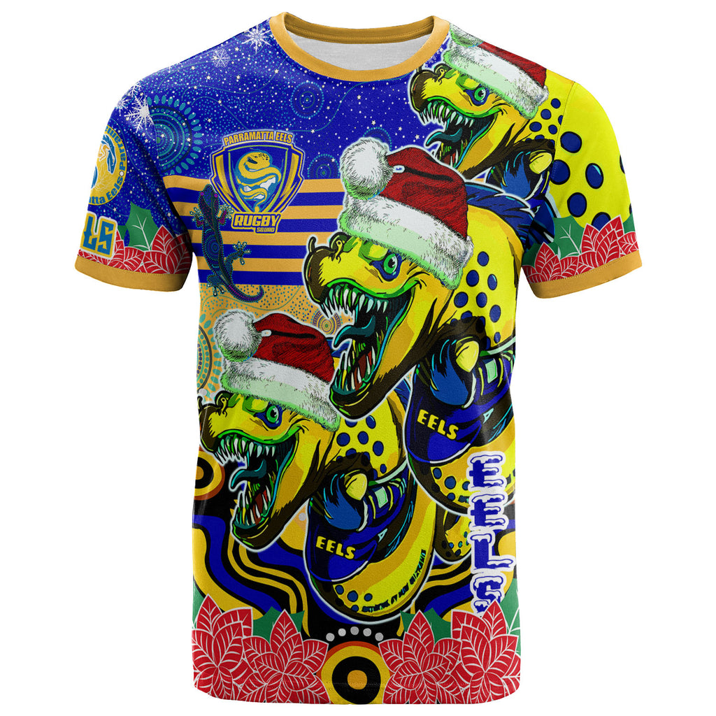 parramatta-eels-rugby-christmas-t-shirt-custom-christmas-super-eels-squad-indigenous-t-shirt