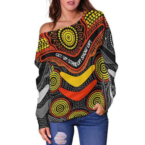 NAIDOC Week 2022 Women Off Shoulder Sweater Aboriginal GET UP STAND UP SHOW UP  LT13