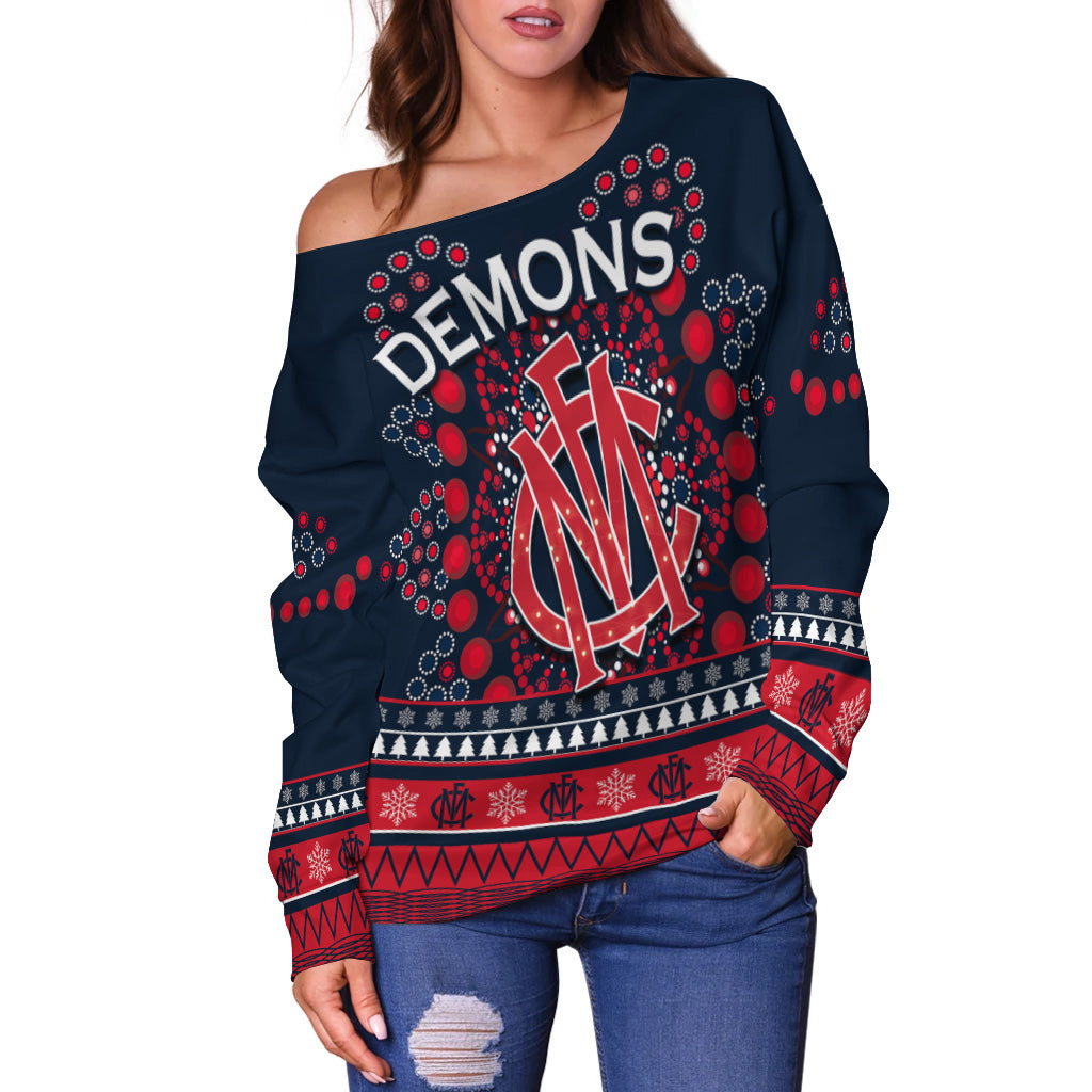custom-personalised-demons-merry-christmas-off-shoulder-sweater-melbourne-football-indigenous