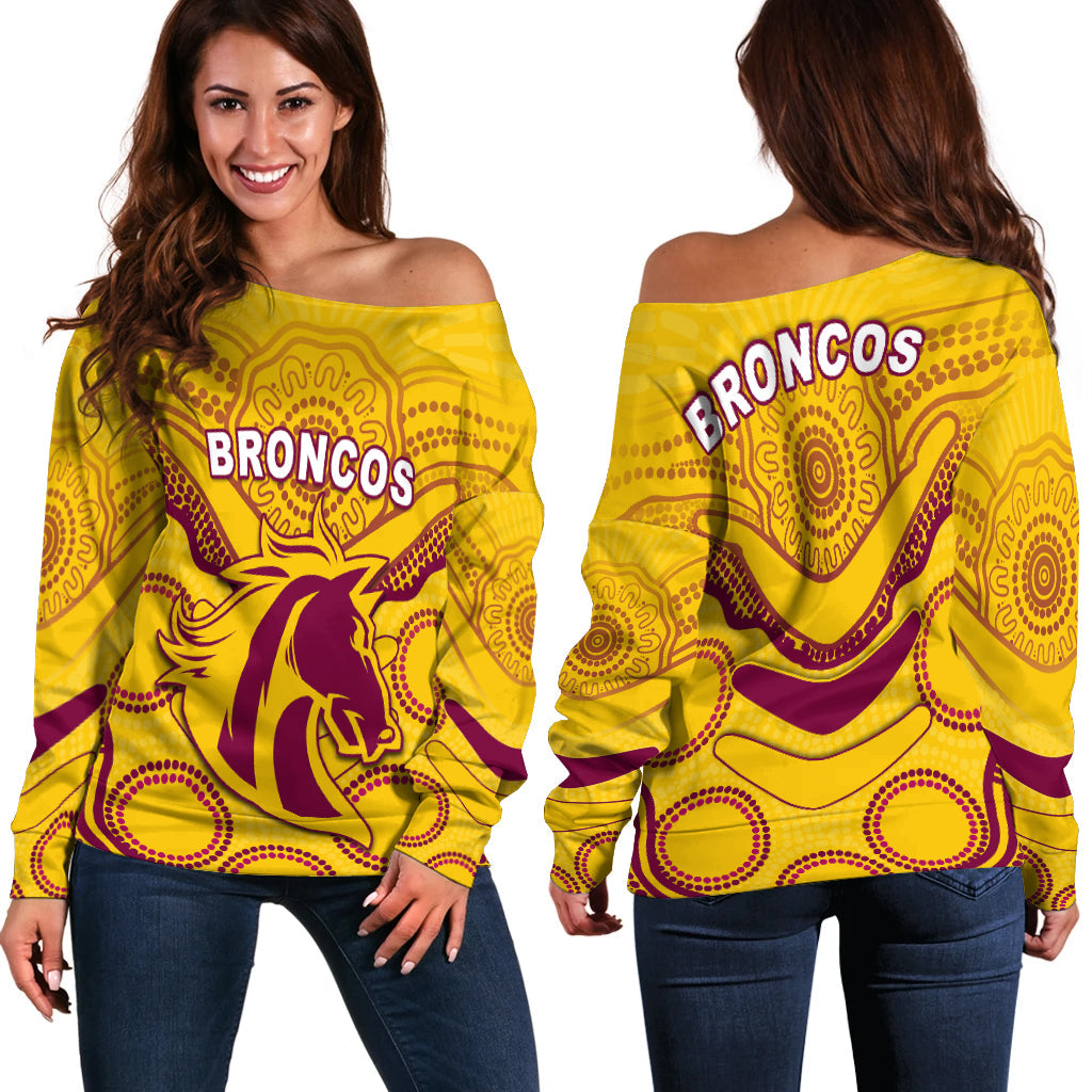 Broncos Indigenous Off Shoulder Sweater (Gold) LT13 - Vibe Hoodie