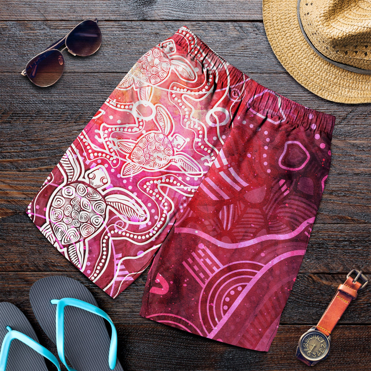 aboriginal-men-short-sea-turtle-with-indigenous-patterns-pink