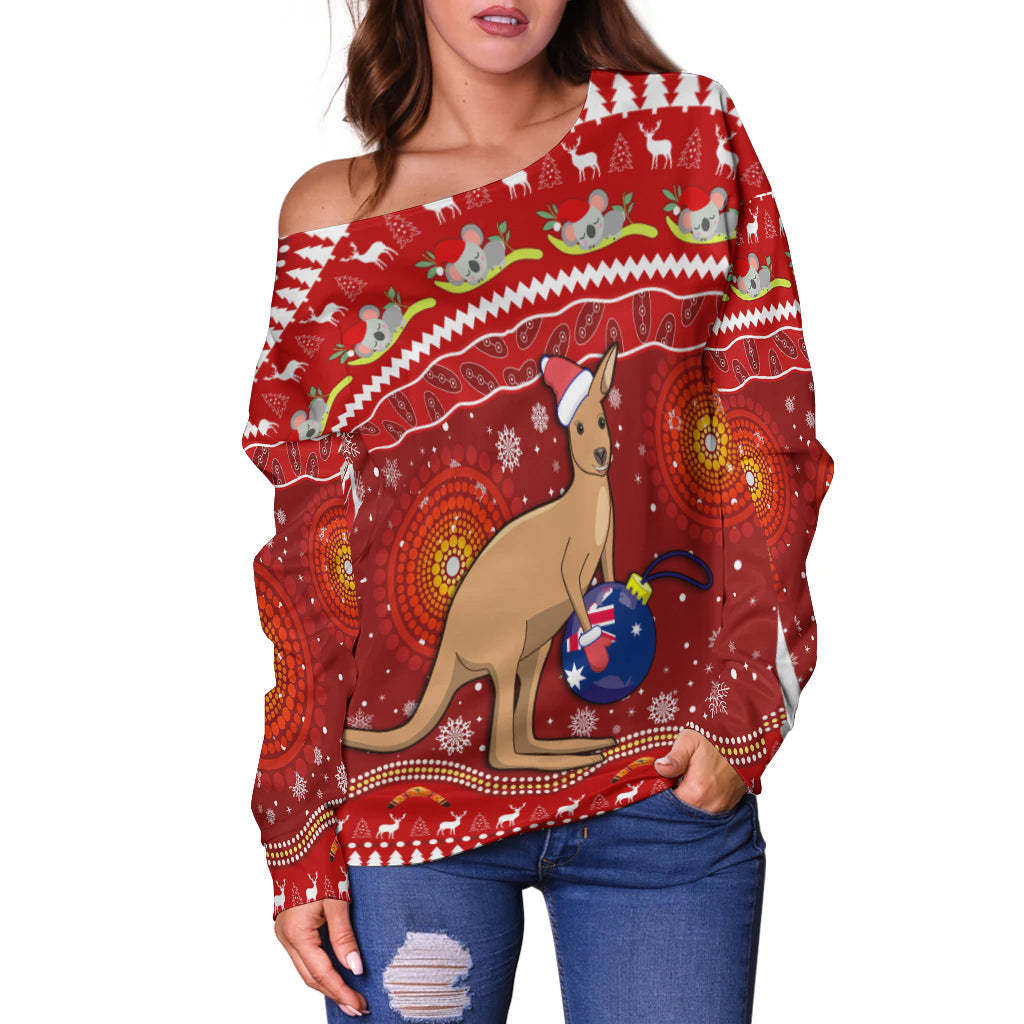 custom-personalised-australia-christmas-off-shoulder-sweater-aboriginal-kangaroo