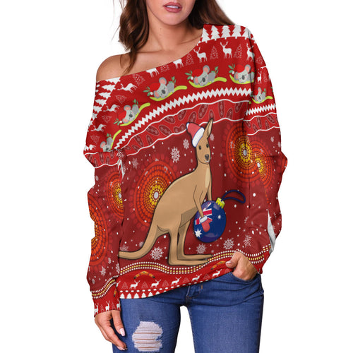 custom-personalised-australia-christmas-off-shoulder-sweater-aboriginal-kangaroo