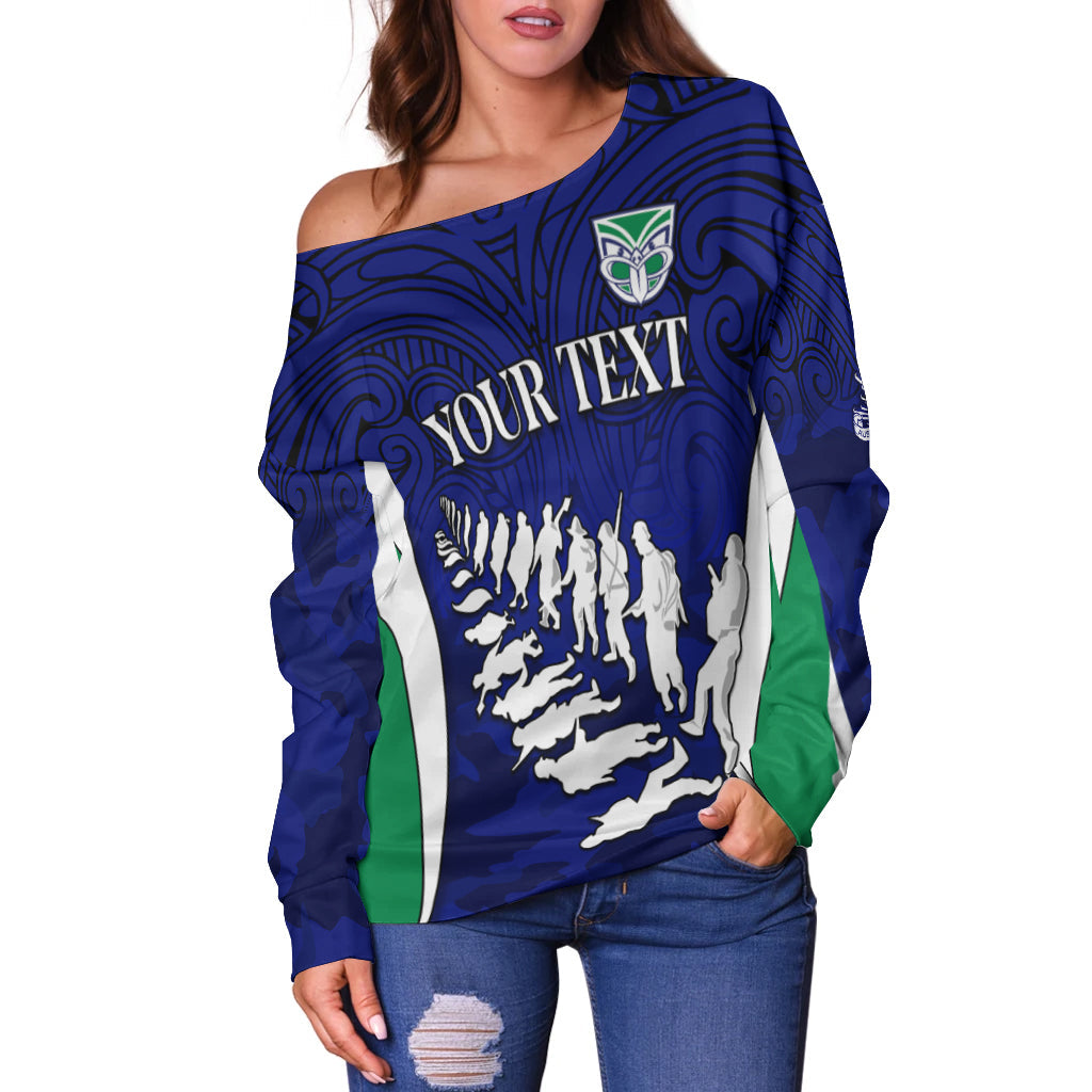 (Custom Personalised) Warriors Anzac 2022 Women Off Shoulder Sweater Maori Pattern Always Remember Them LT13