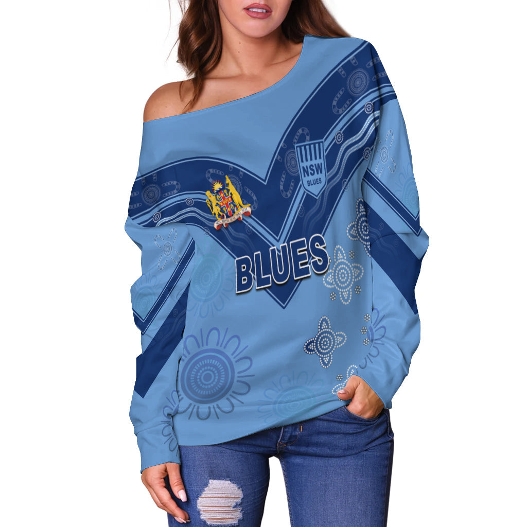 NSW Blues Off Shoulder Sweater Indigenous New South Wales LT13 - Vibe Hoodie