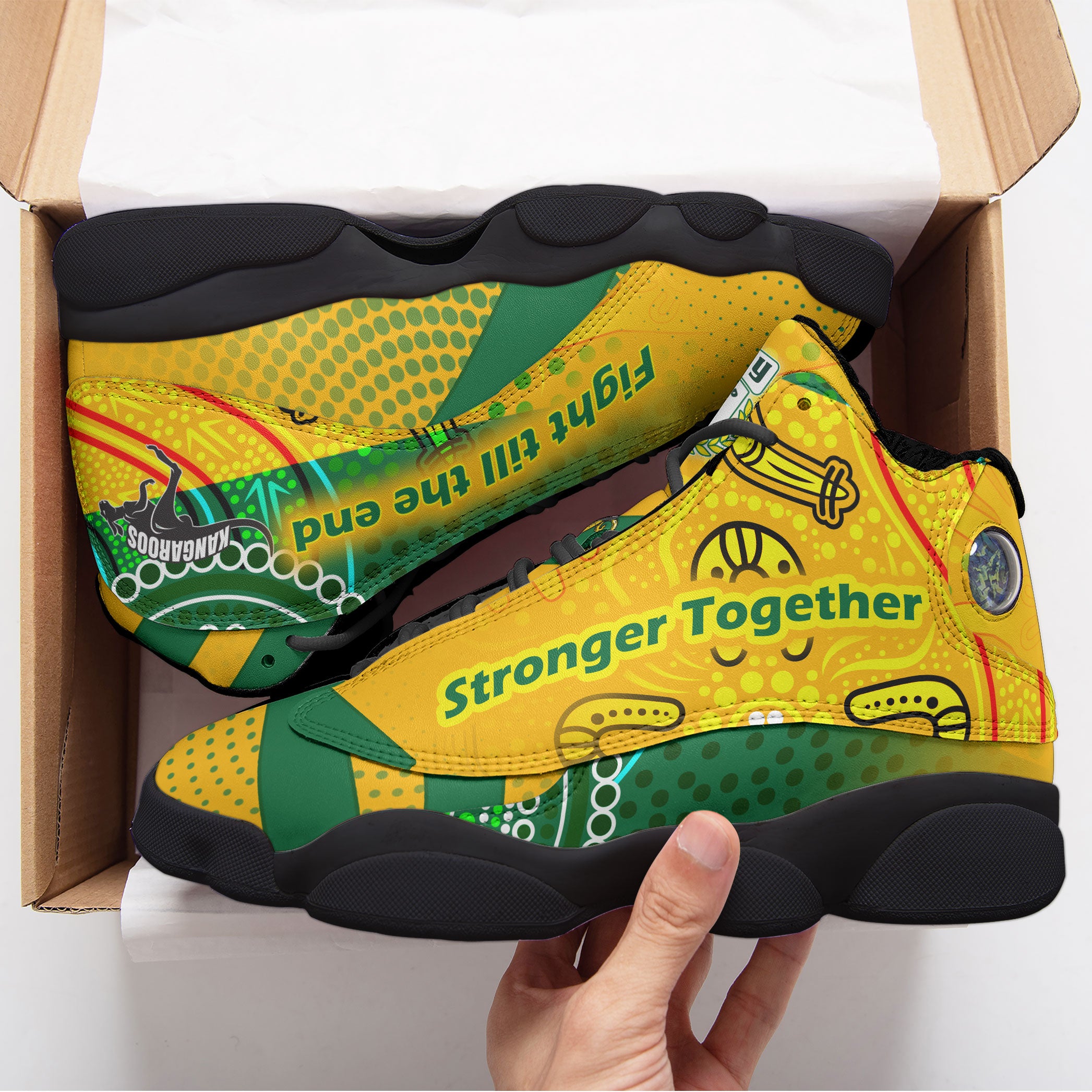 kangaroos-rugby-high-top-basketball-shoes-j13-kangaroos-mascot-stronger-together-high-top-sneakers-j13