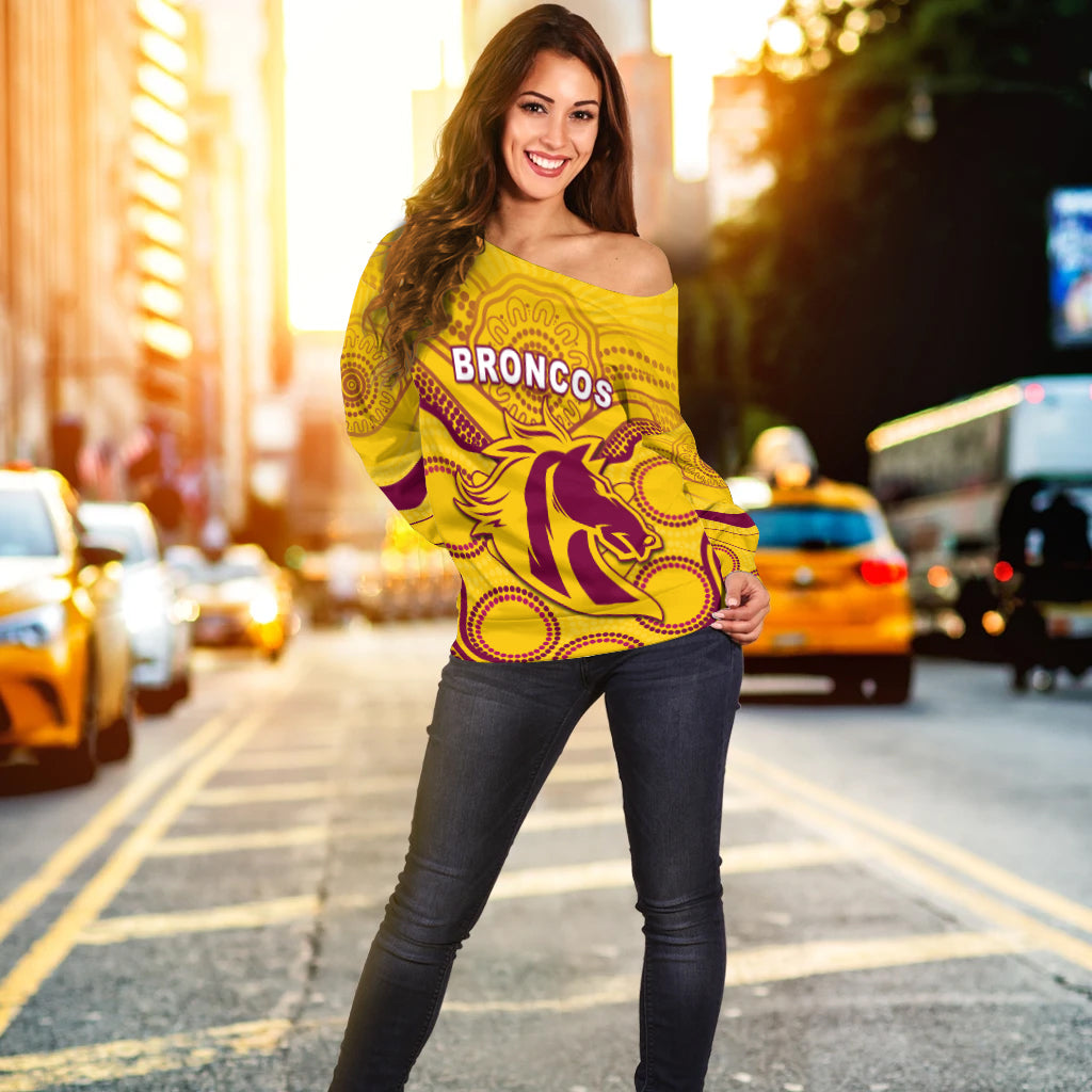 Broncos Indigenous Off Shoulder Sweater (Gold) LT13 - Vibe Hoodie