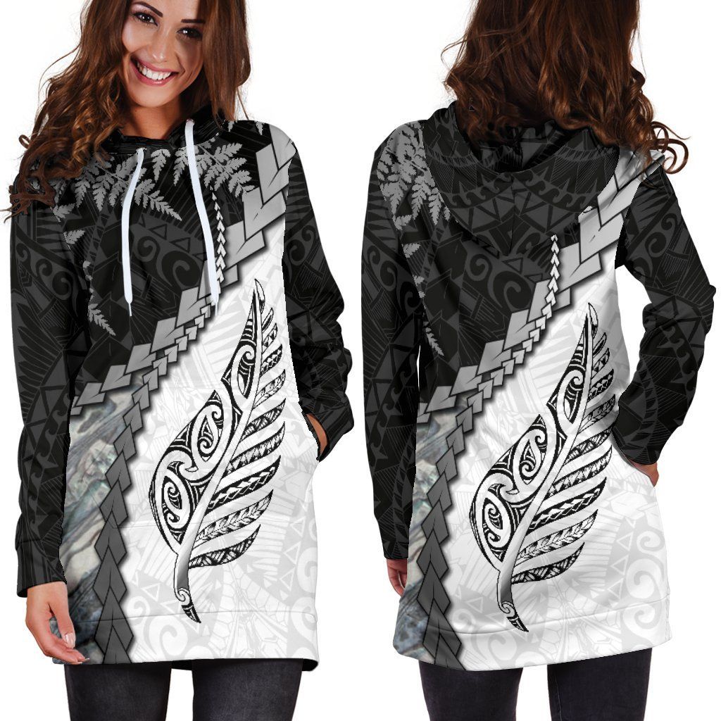 paua-shell-maori-silver-fern-womens-hoodie-dress-white