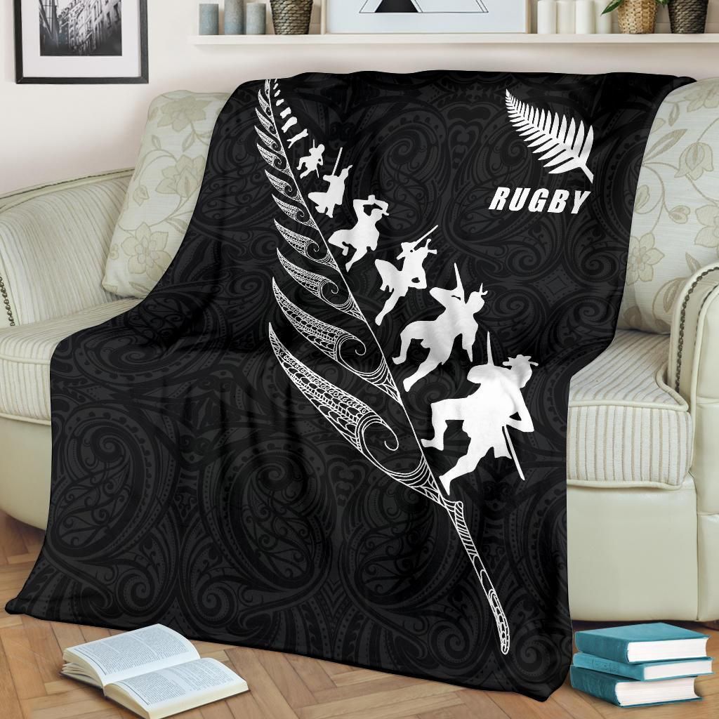 rugby-haka-fern-premium-blanket-black