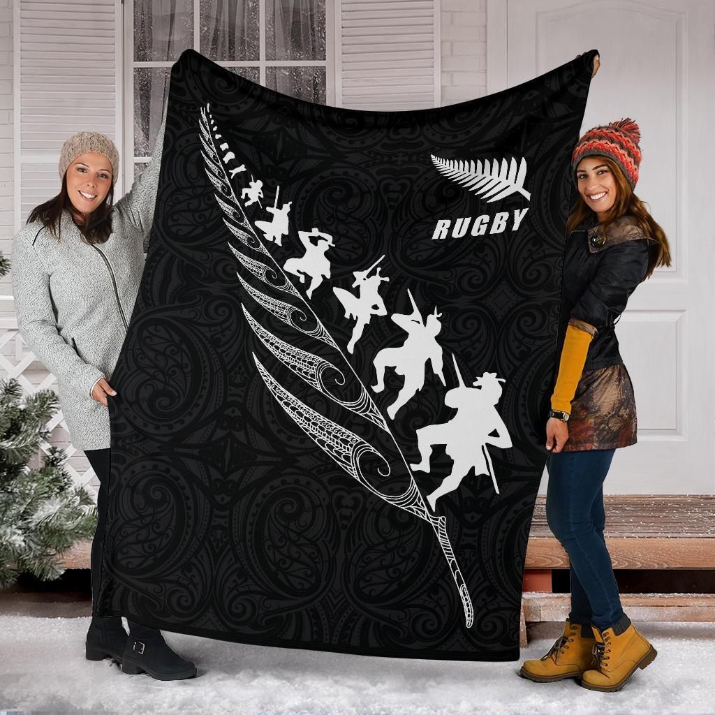 rugby-haka-fern-premium-blanket-black
