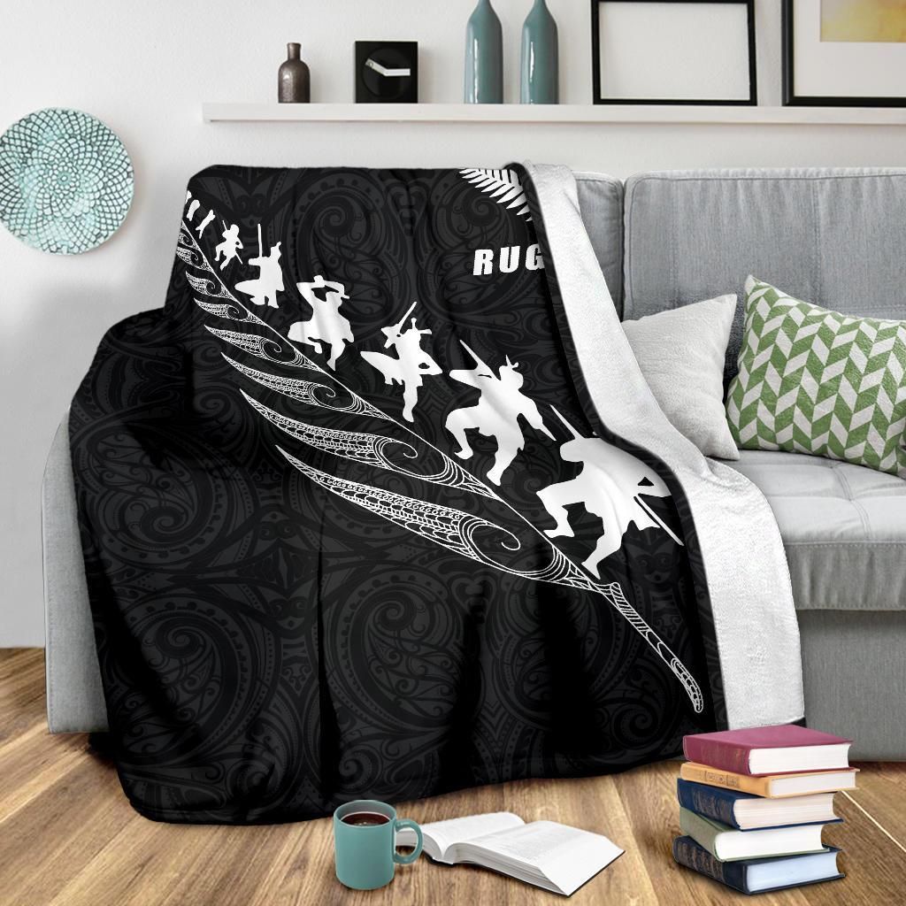 rugby-haka-fern-premium-blanket-black