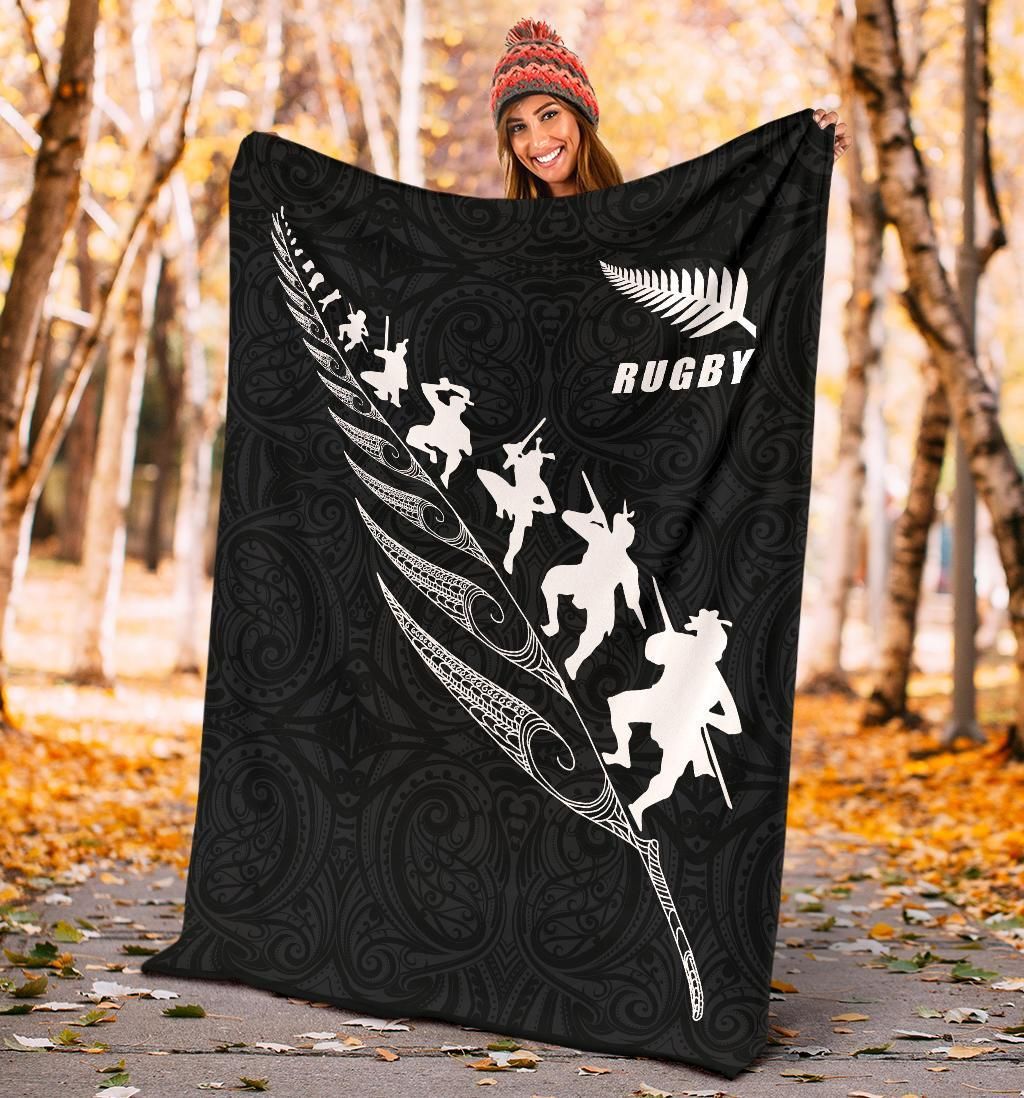 rugby-haka-fern-premium-blanket-black