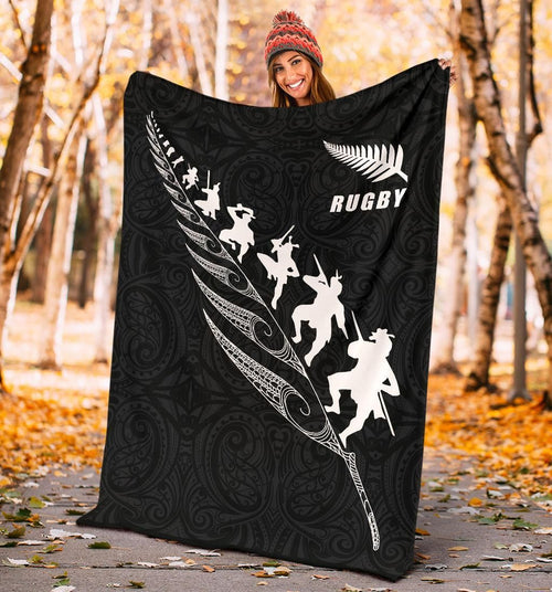 rugby-haka-fern-premium-blanket-black