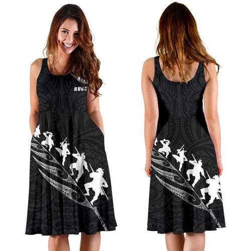 New Zealand Rugby Maori Haka Fern Women Midi Dress - Vibe Hoodie