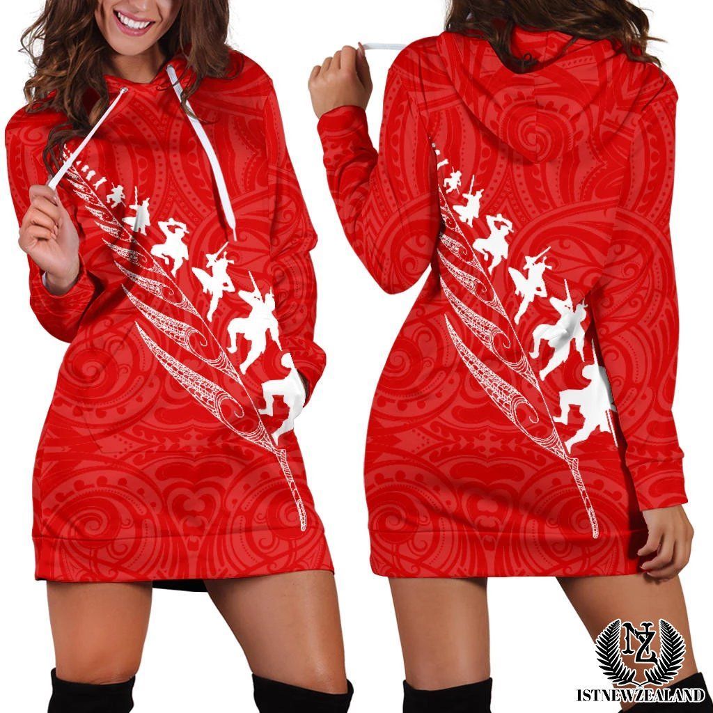 rugby-haka-fern-hoodie-dress-red